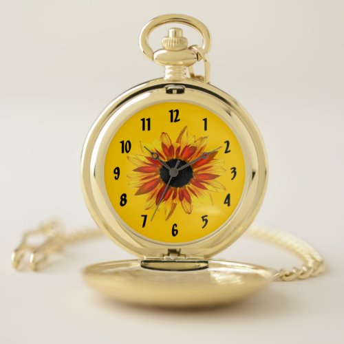 Red Yellow Sunflower for Ukraine Pocket Watch