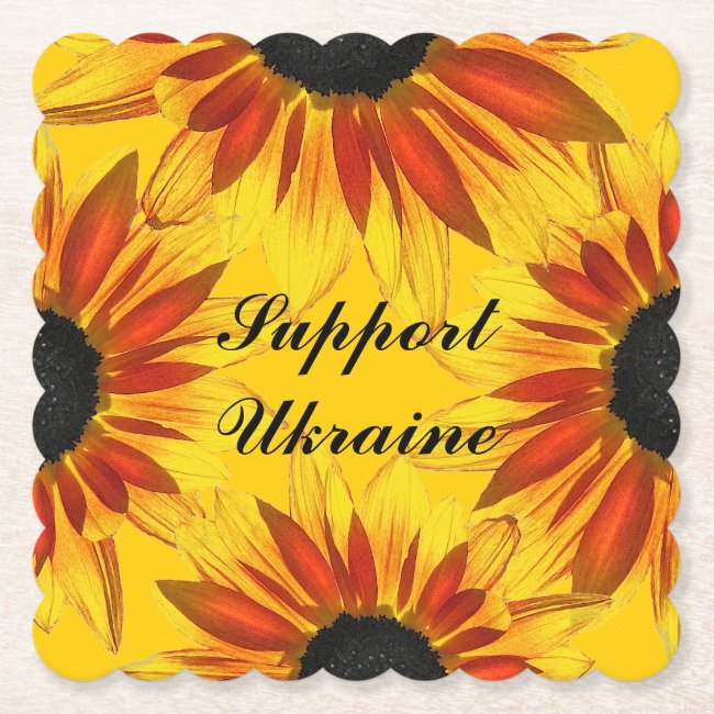 Red Yellow Sunflowers for Ukraine Paper Coasters