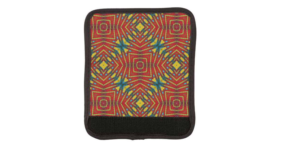 Red Black and Yellow Squares Print Luggage Handle Wrap