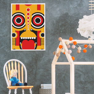 Red Yellow Tiki Wood Wall Art