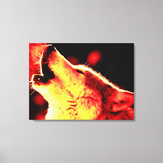 Red Yellow Tones Grey Wolf Wrapped Canvas (Front)