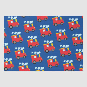 Red & Yellow Train Engine Art on Dark Blue Tissue Paper