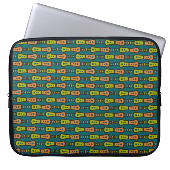 Red, Yellow Tribal Pattern on Teal: Laptop Sleeve (Front)