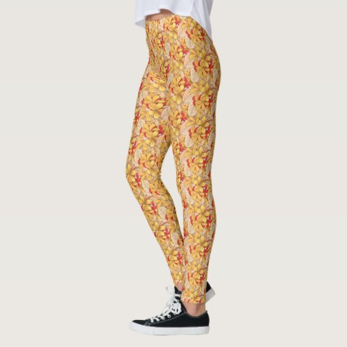 Red  Yellow Tropical Floral Pattern Designer Leggings