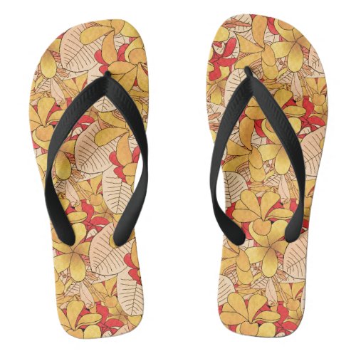 Red  Yellow Tropical Floral Pattern Vacation Flip Flops