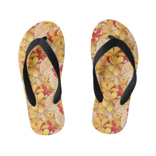 Red & Yellow Tropical Floral Pattern Vacation Kid's Flip Flops