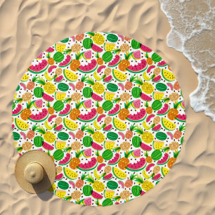 Red & Yellow Tropical Fruit Pattern Beach Towel