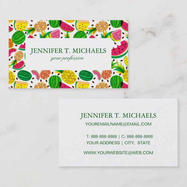Red & Yellow Tropical Fruit Pattern Business Card (Front/Back)
