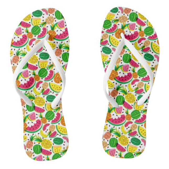Red & Yellow Tropical Fruit Pattern Flip Flops (Footbed)