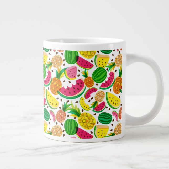 Red & Yellow Tropical Fruit Pattern Giant Coffee Mug (Right)