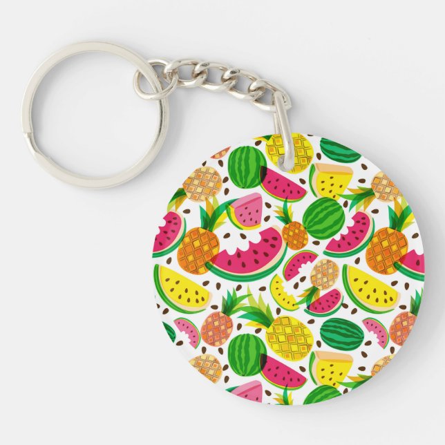 Red & Yellow Tropical Fruit Pattern Keychain (Front)