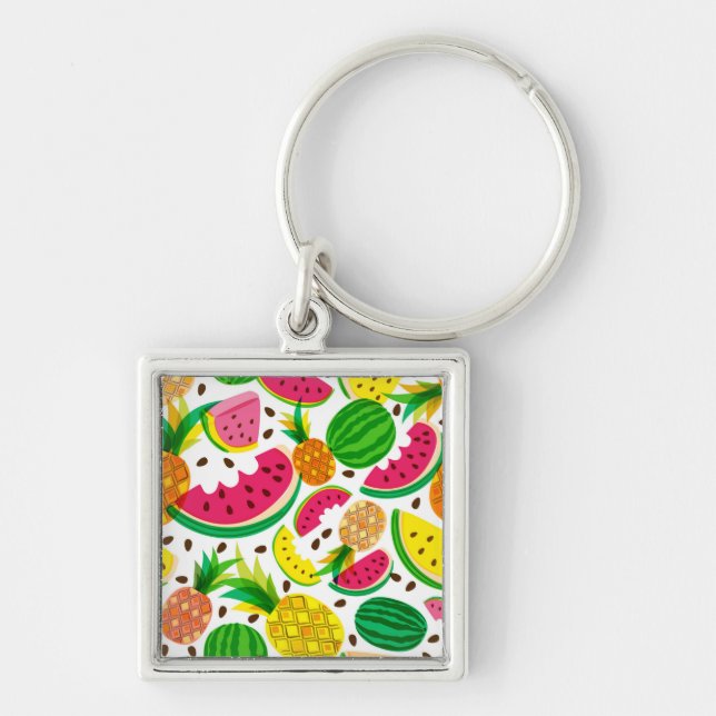 Red & Yellow Tropical Fruit Pattern Keychain (Front)