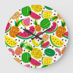 Red & Yellow Tropical Fruit Pattern Large Clock