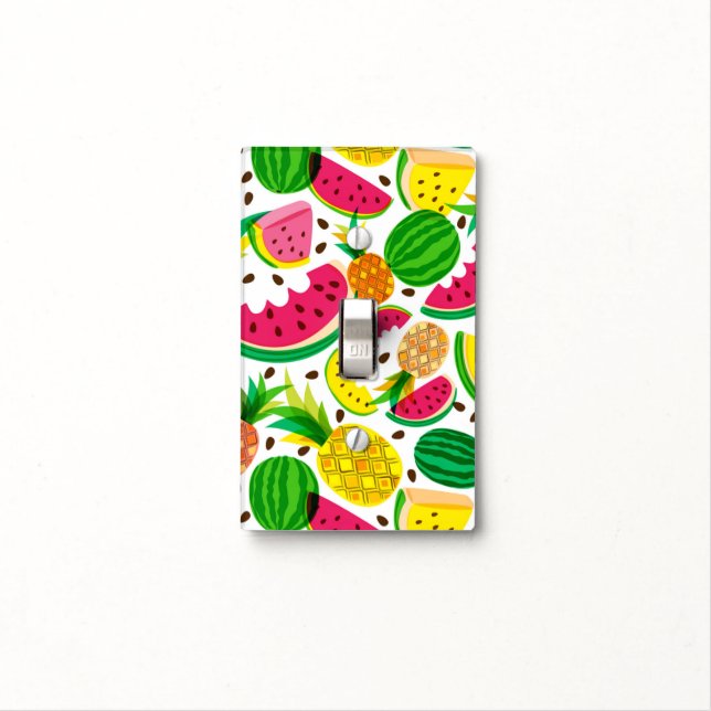 Red & Yellow Tropical Fruit Pattern Light Switch Cover (In Situ)