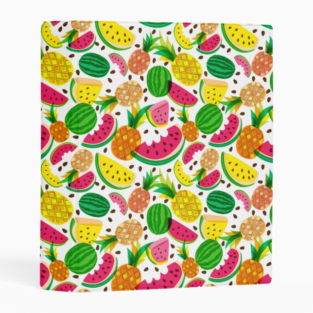 Red & Yellow Tropical Fruit Pattern Mini Binder (Front/Spine)