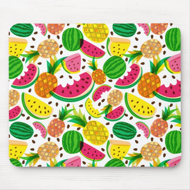 Red & Yellow Tropical Fruit Pattern Mouse Pad (Front)