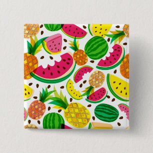 Red & Yellow Tropical Fruit Pattern Pinback Button