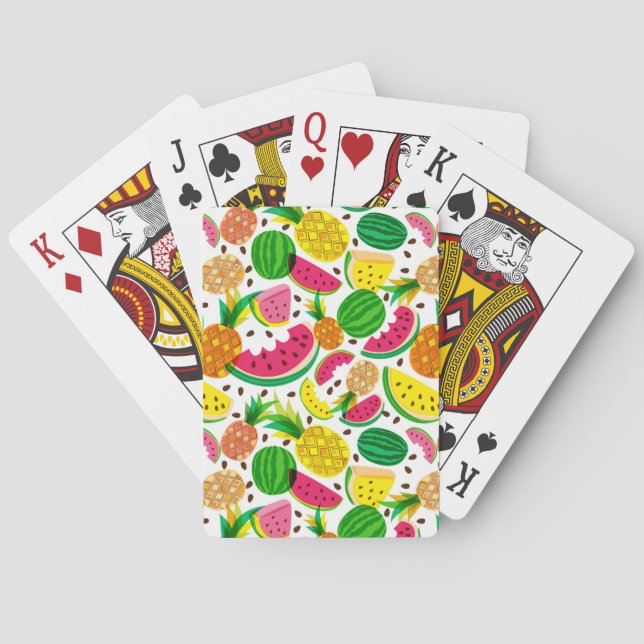 Red & Yellow Tropical Fruit Pattern Poker Cards (Back)