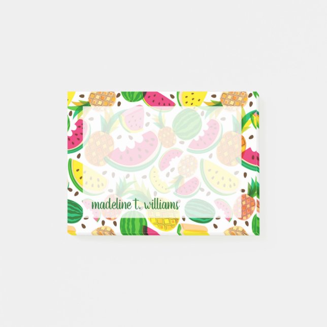 Red & Yellow Tropical Fruit Pattern Post-it Notes (Front)