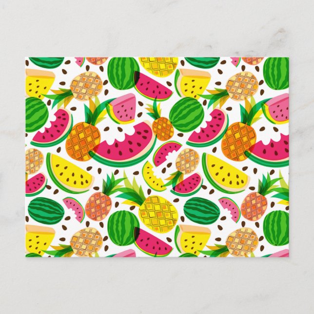 Red & Yellow Tropical Fruit Pattern Postcard (Front)