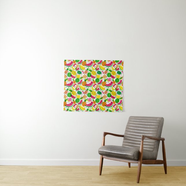 Red & Yellow Tropical Fruit Pattern Tapestry (In Situ (Horizontal))
