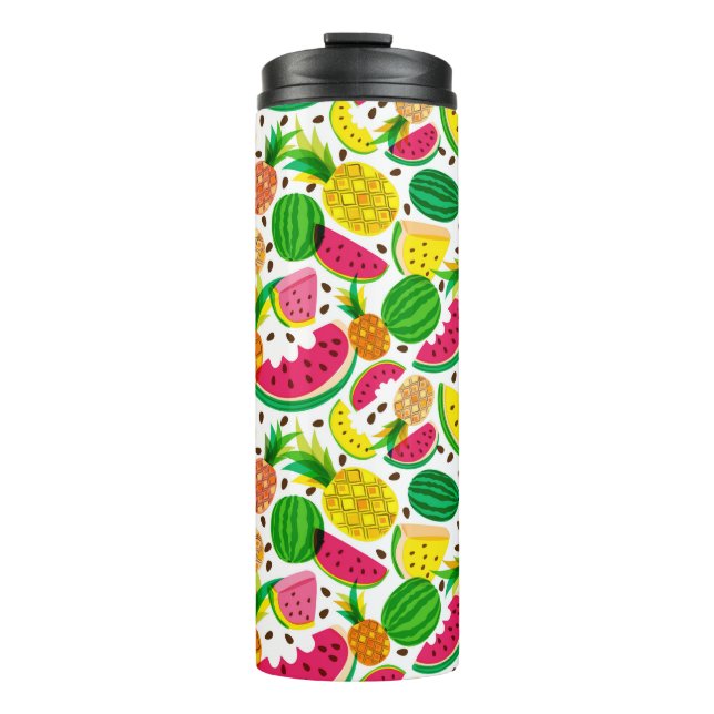 Red & Yellow Tropical Fruit Pattern Thermal Tumbler (Front)