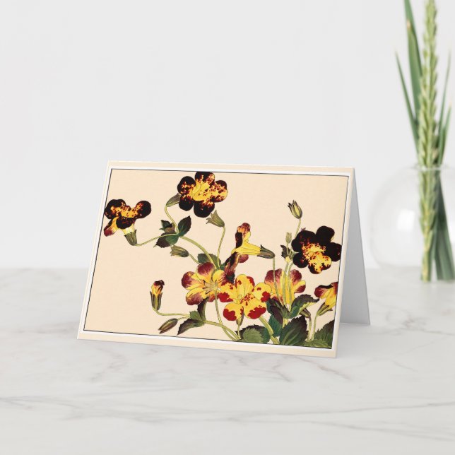 Red & Yellow Trumpet Flowers Botanical Art Card (Front)