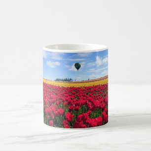 Red & Yellow Tulip Field with Hot Air Balloon Coffee Mug