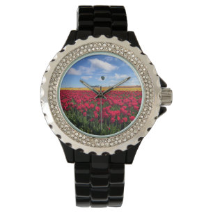 Red & Yellow Tulip Field with Hot Air Balloon Watch