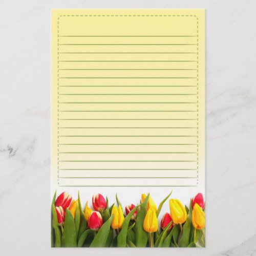 Red Yellow Tulip Flowers Yellow Background Lined Stationery