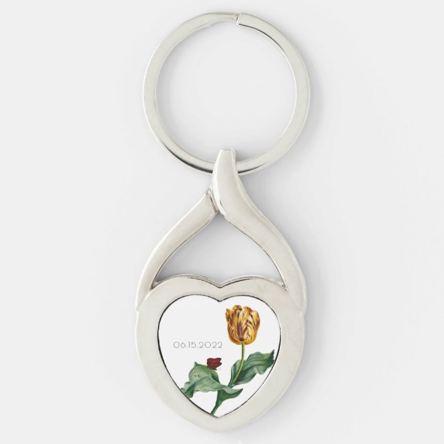 Red & Yellow Tulip with Wedding Date Keychain (Front)