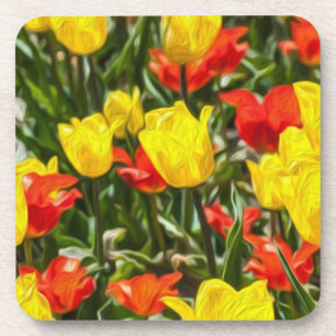 Red & Yellow Tulips Beverage Coaster