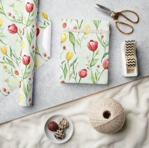 Red Yellow Tulips Birthday Wrapping Paper
