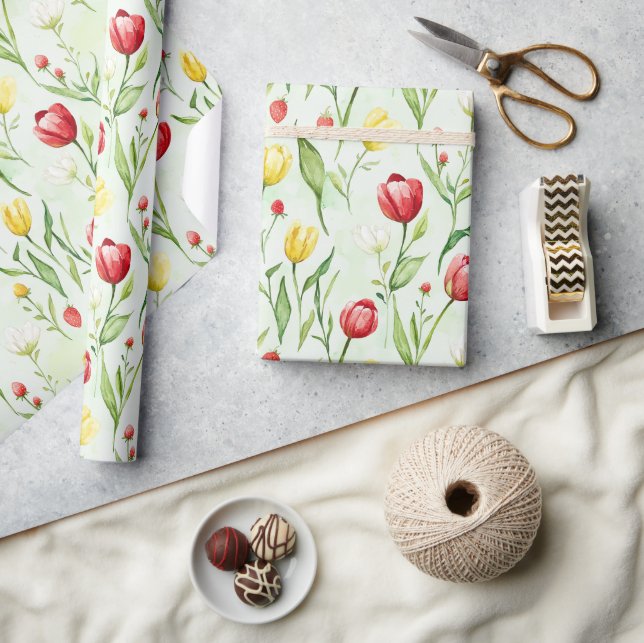 Red Yellow Tulips Birthday Wrapping Paper (Crafts)
