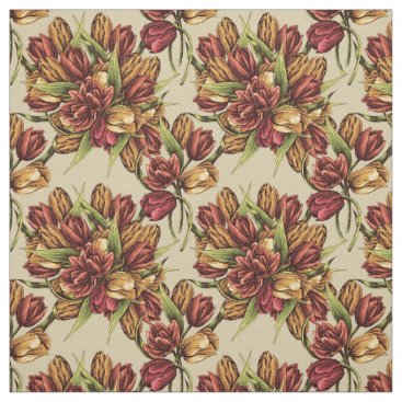 Red yellow Tulips Bouquet Pattern Fabric