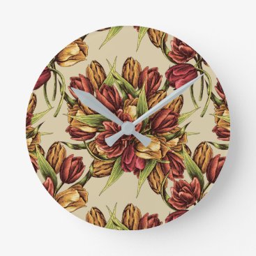 Red yellow Tulips Bouquet Pattern Round Clock
