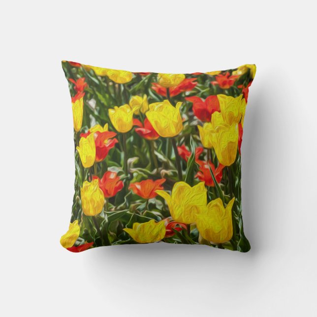 Red & Yellow Tulips Throw Pillow (Front)
