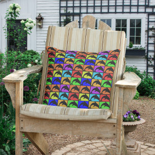 Red Yellow Turquoise and other Color Dolphins Outdoor Pillow