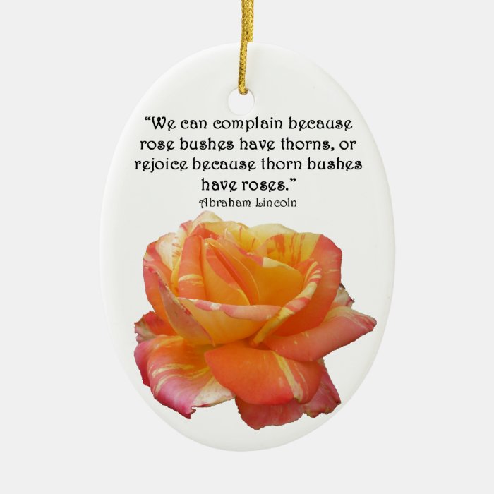 Red Yellow Variegated Rose and Thorn Quote Christmas Ornaments