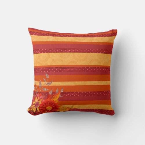 Red yellow vintage design flower art on throw pillow