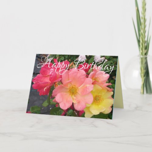 Red Yellow Vintage Rose Roses Flowers Birthday Car Card