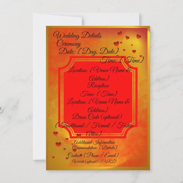 Red & Yellow Wedding Details Card | Traditional  (Front)