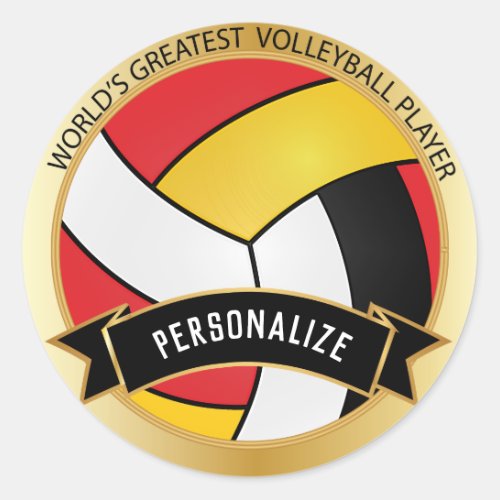 Red Yellow White and Black Volleyball  DIY Name Classic Round Sticker