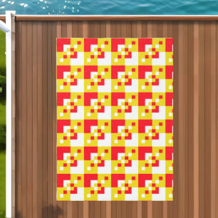 Red Yellow White Modern Geometric Checks Outdoor Rug