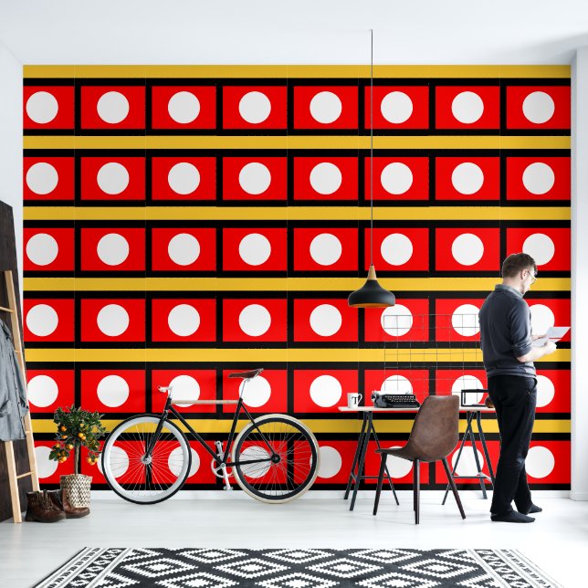 Red Yellow White Polka Peel and Stick Wallpaper Wallpaper (Living Room)