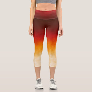 Red Yellow White rustic ombre Capri Leggings