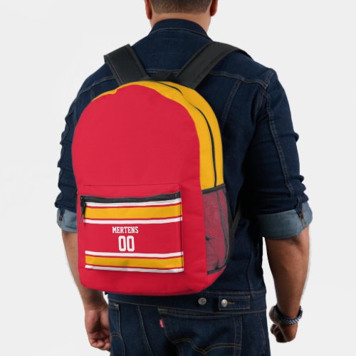 Red Yellow White Sports Striped Jersey Team Name Printed Backpack