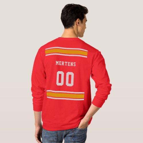 Red Yellow White Sports Team Name Long Sleeve T_Shirt