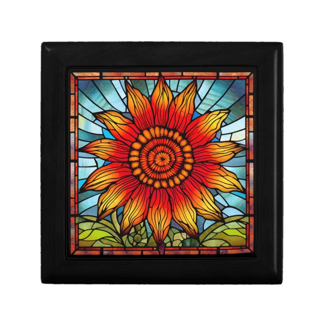 Red & Yellow Wildflower in Stained Glass Gift Box (Front)