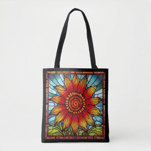 Red  Yellow Wildflower in Stained Glass Tote Bag